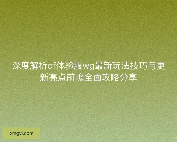 深度解析cf体验服wg最新玩法技巧与更新亮点前瞻全面攻略分享
